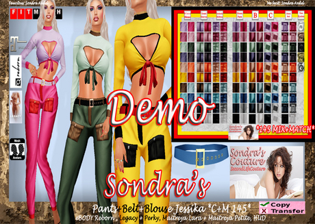 Second Life Marketplace - *Sondra's Pants+Belt+Blouse Jessika *C+M 145